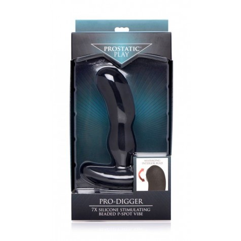 Черный массажер простаты Pro-Digger 7X Silicone Stimulating Beaded P-Spot Vibe