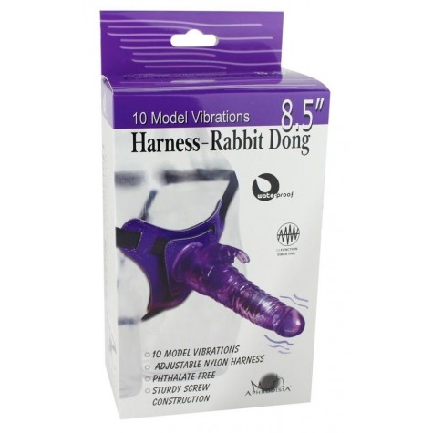 Фиолетовый страпон 10 Mode Vibrations 6.3" Harness Silicone Dildo - 15,5 см.