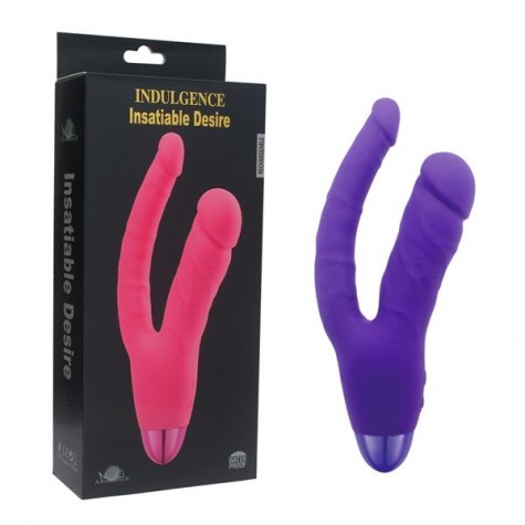 Фиолетовый двойной вибратор INDULGENCE Rechargeable Insatiable Desire - 21 см.